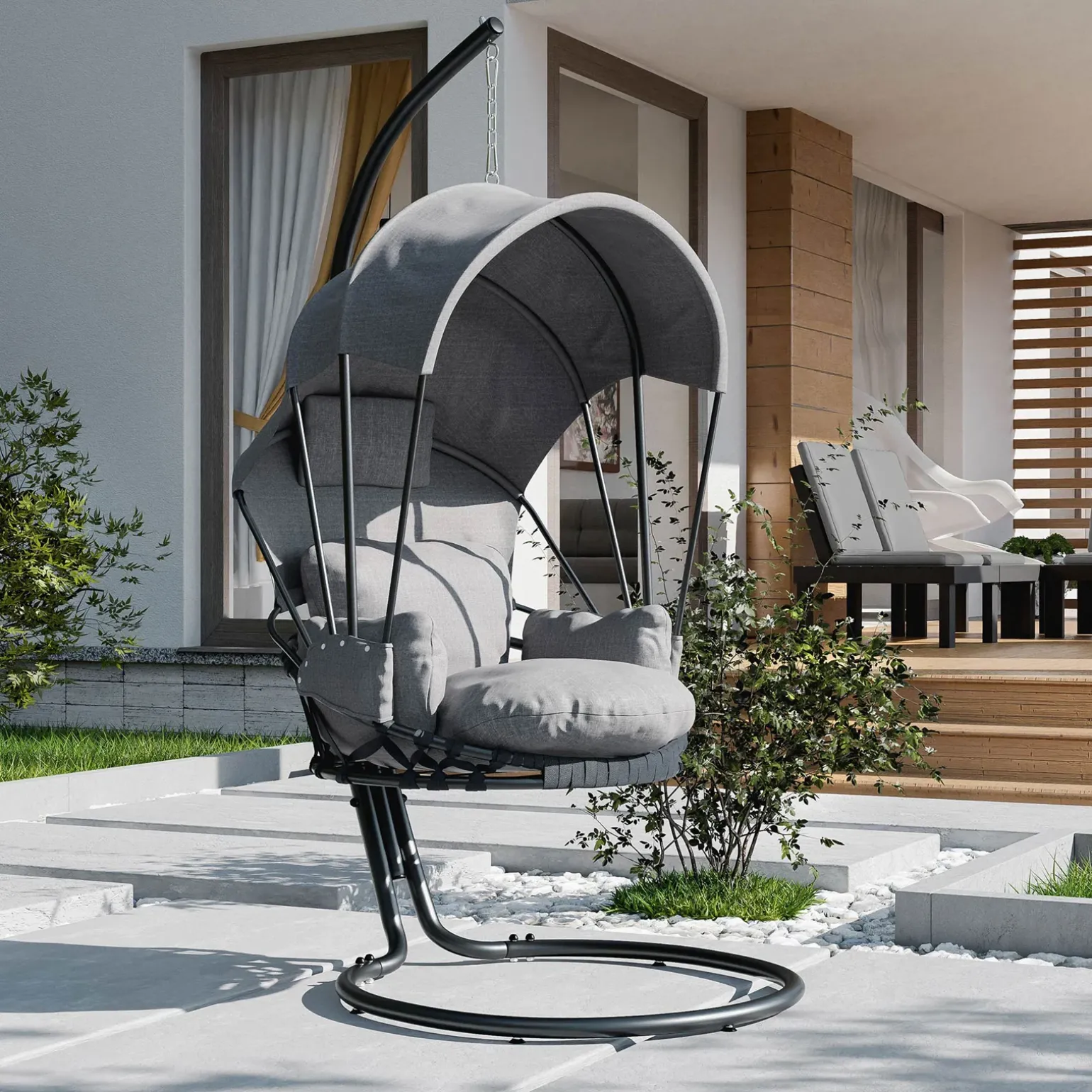 Poltrona sospesa a dondolo da giardino 136x196h cm grigio Flora