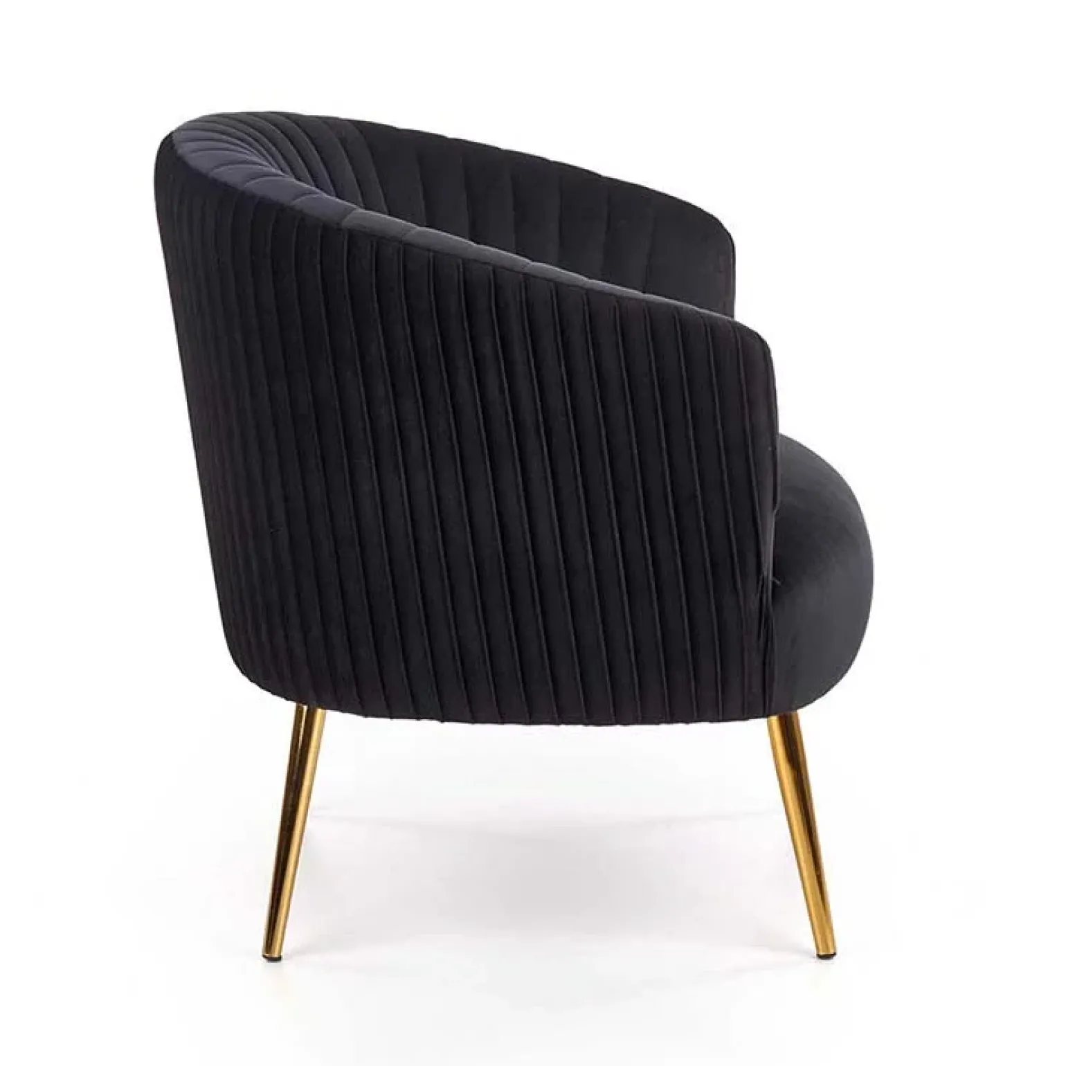Poltroncina design in velluto nero con gambe oro Romance