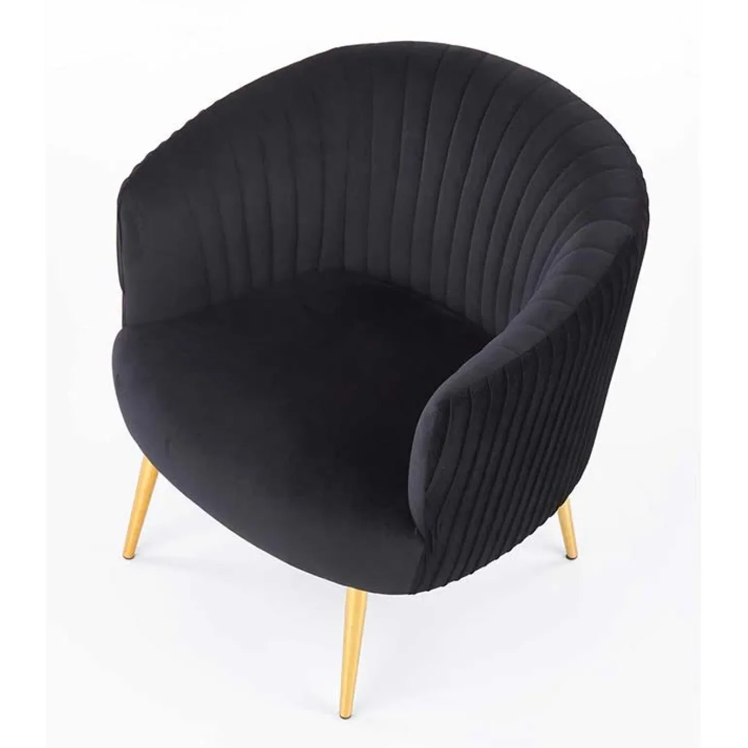 Poltroncina design in velluto nero con gambe oro Romance