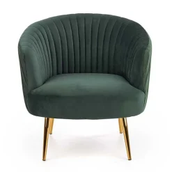 Poltroncina design in velluto verde con gambe oro Romance