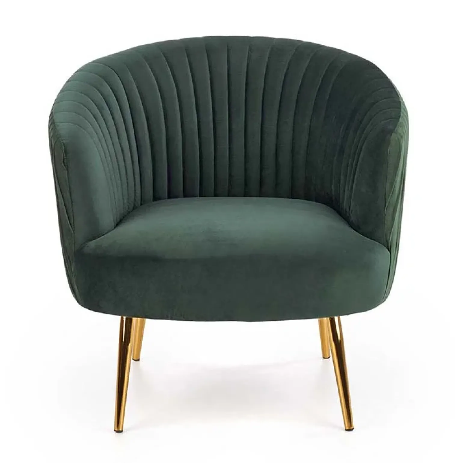 Poltroncina design in velluto verde con gambe oro Romance