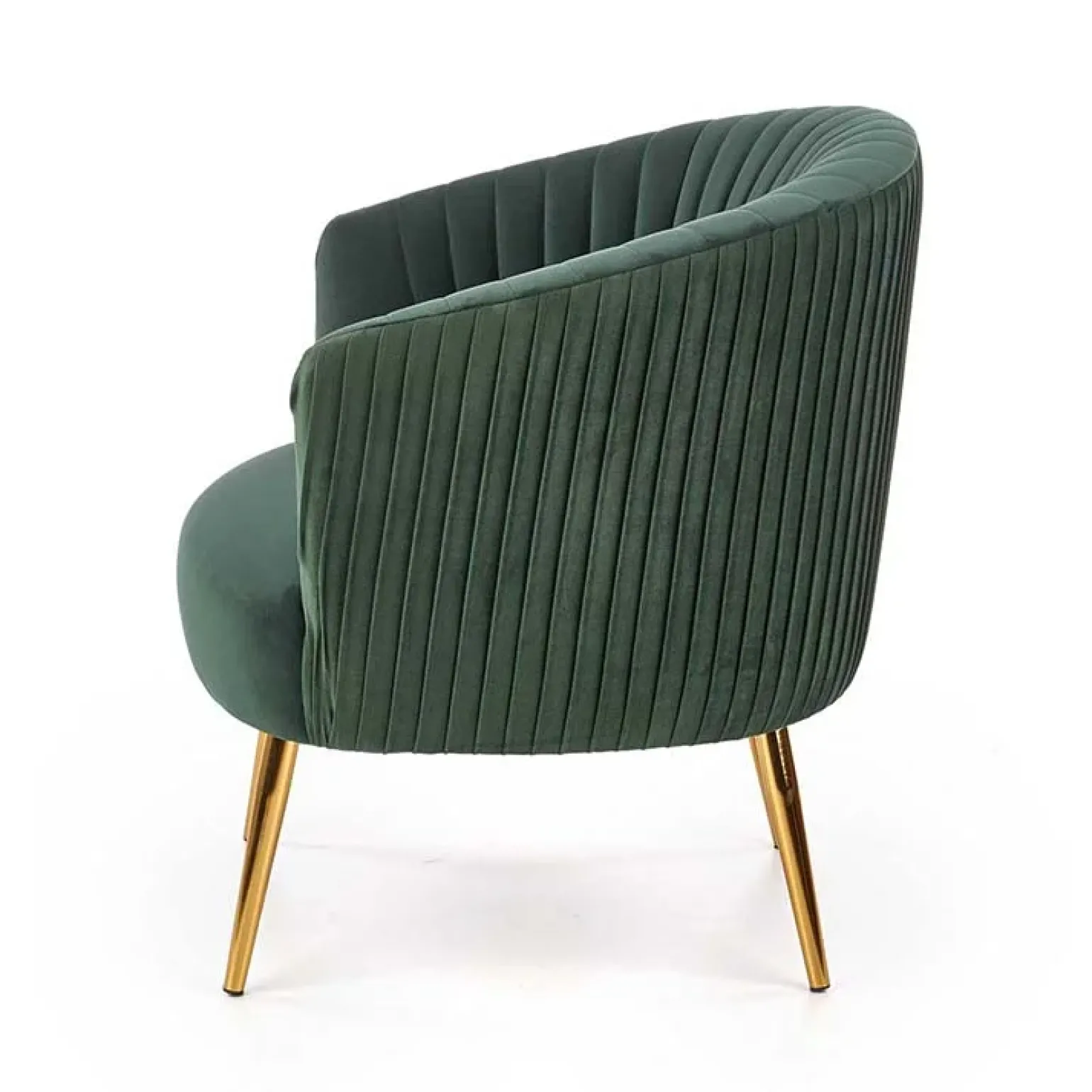 Poltroncina design in velluto verde con gambe oro Romance
