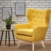 Poltroncina imbottita in velluto giallo legno naturale Seven