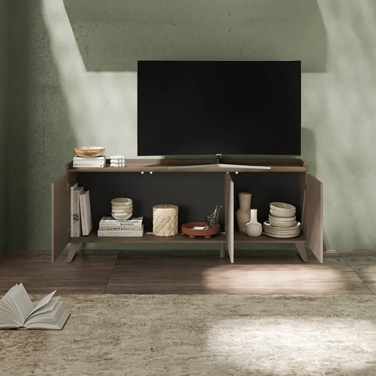 Porta TV 181x72h cm 3 ante bronzo rovere scuro Jonson
