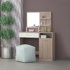 Postazione trucco con specchio 90x38cm rovere bianco lucido Femme