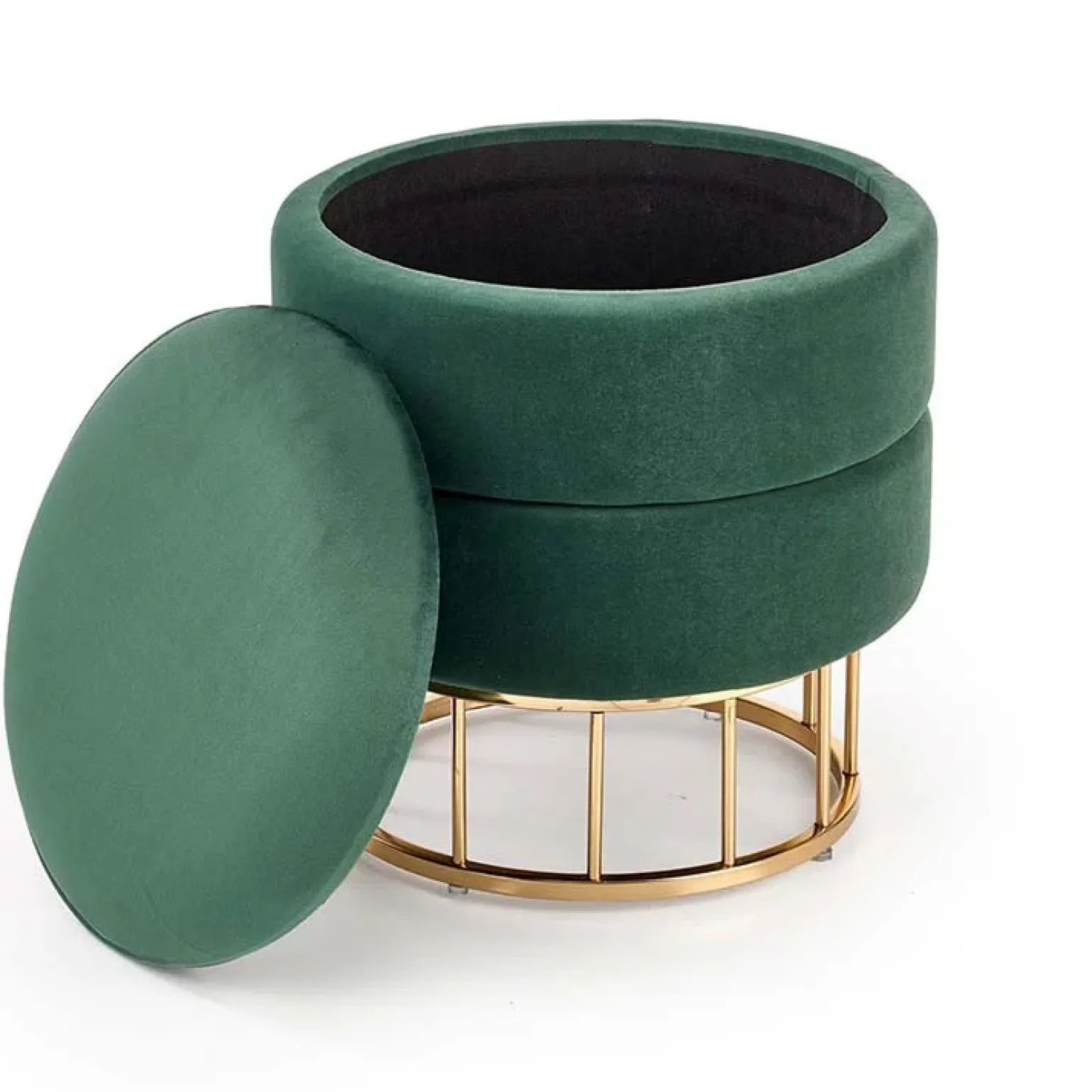 Pouf contenitore design da salotto rotondo in velluto verde Neril