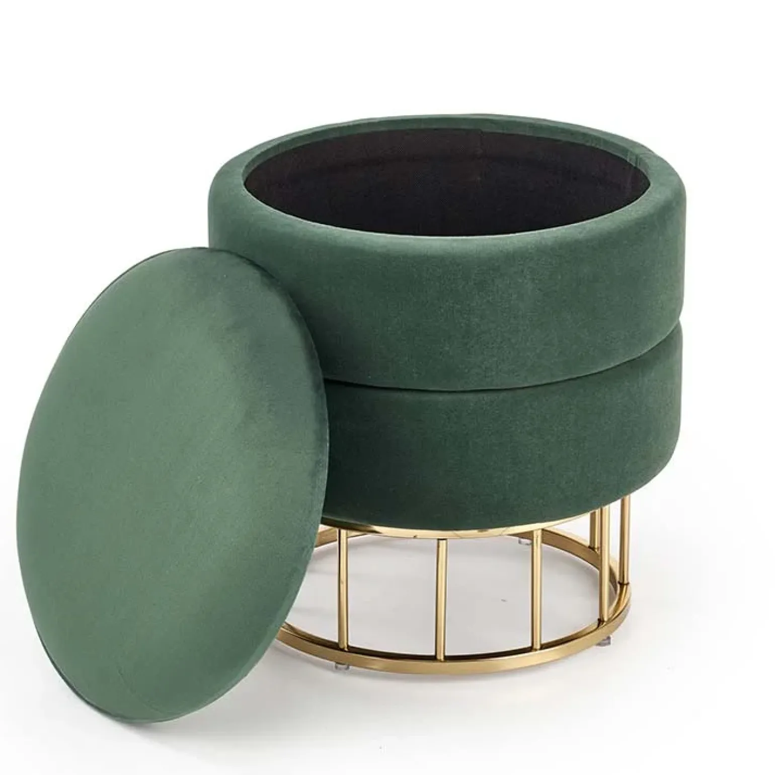 Pouf contenitore design da salotto rotondo in velluto verde Neril