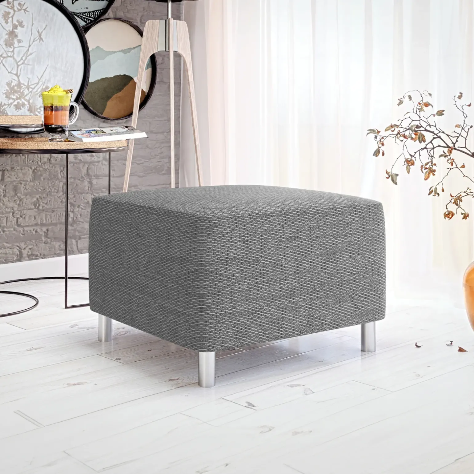 Pouf imbottito in tessuto 65x56cm grigio chiaro Titus