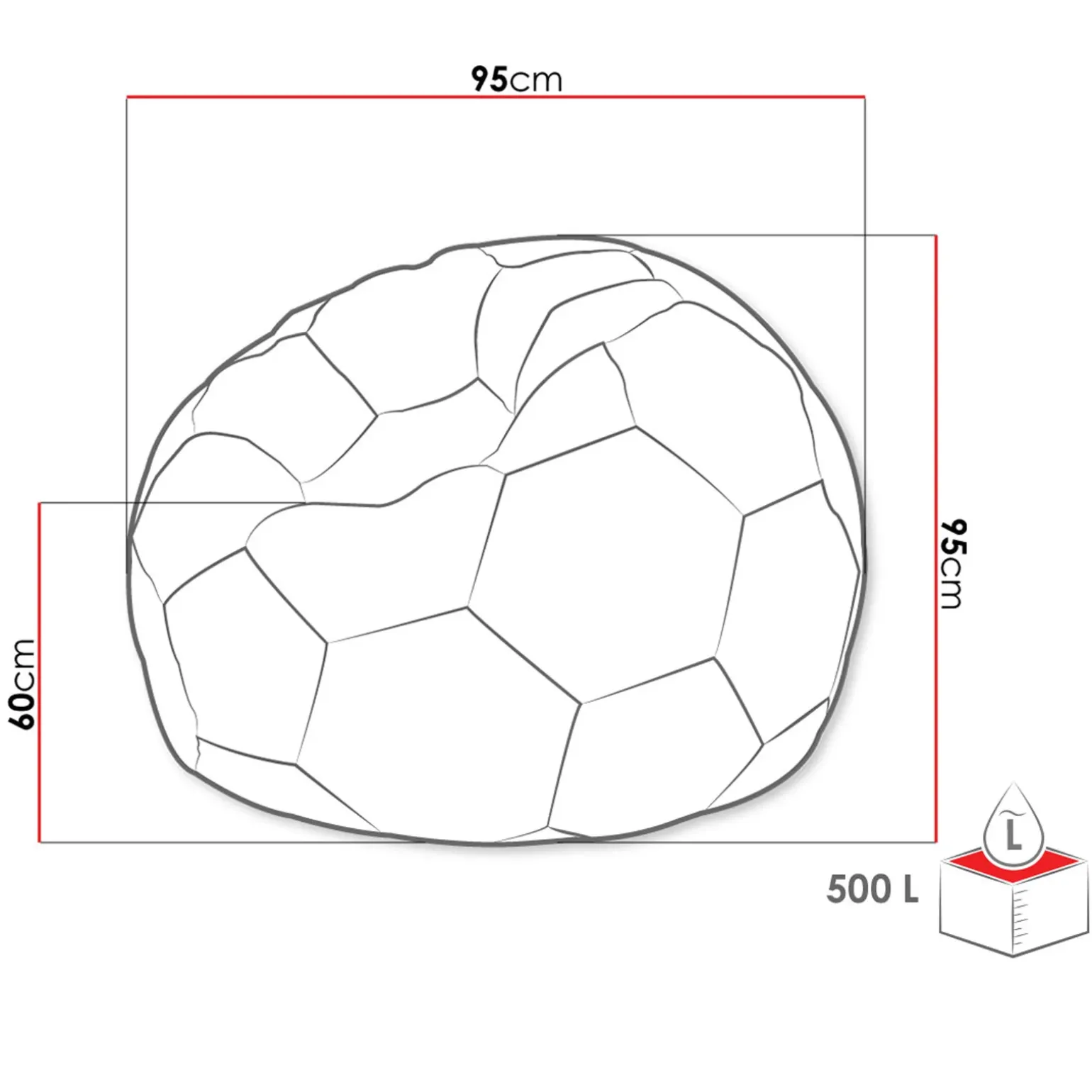 Pouf poltrona sacco palla da calcio ecopelle grigio bianco Lionel