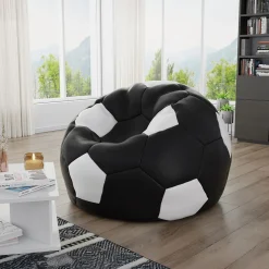 Pouf poltrona sacco palla da calcio ecopelle nero bianco Lionel