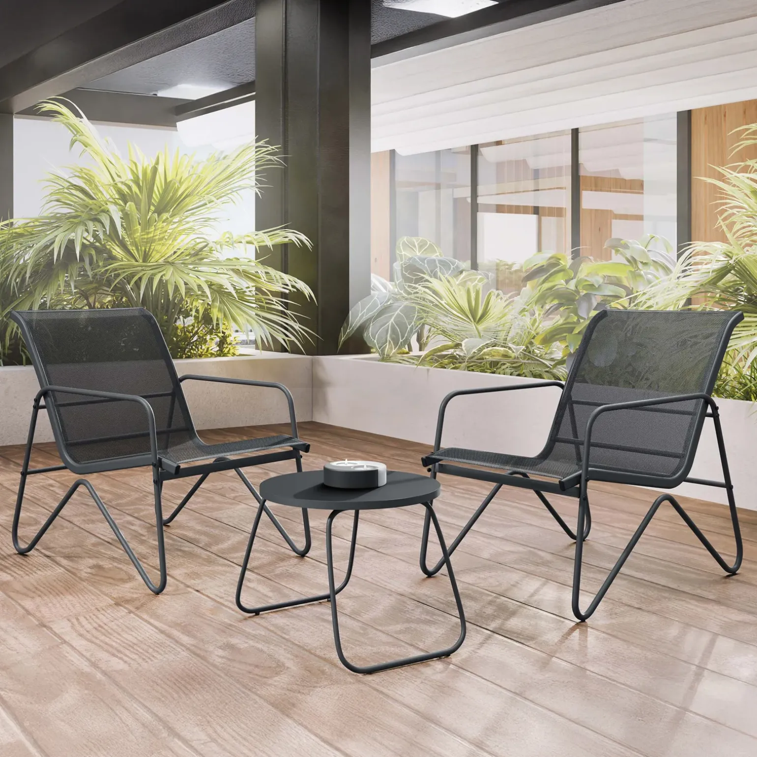 Salotto da giardino 2 posti con tavolino moderno antracite Nerone