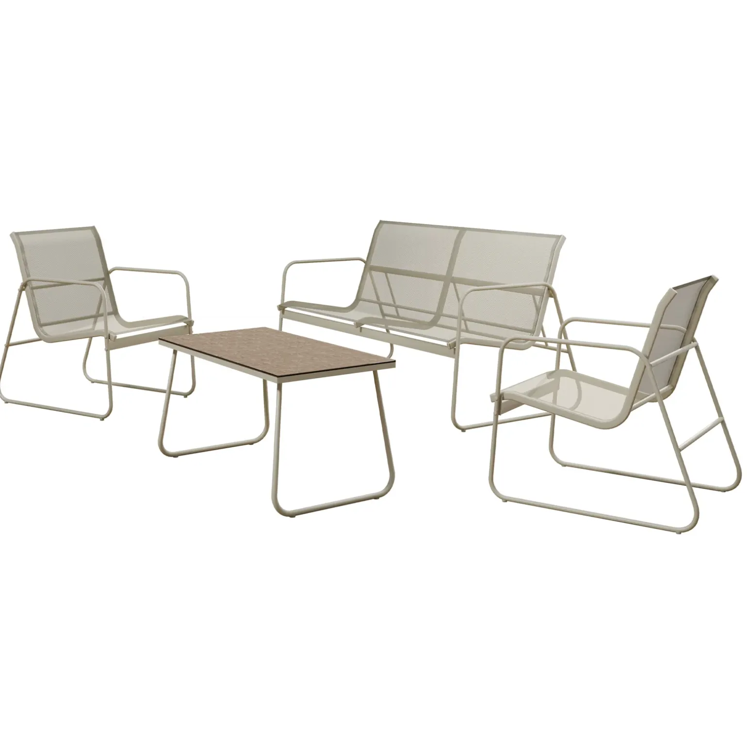 Salotto da giardino 4 posti con tavolino moderno beige Zeno