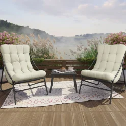 Salotto da giardino 2 posti con cuscini e tavolino antracite beige Aurelia