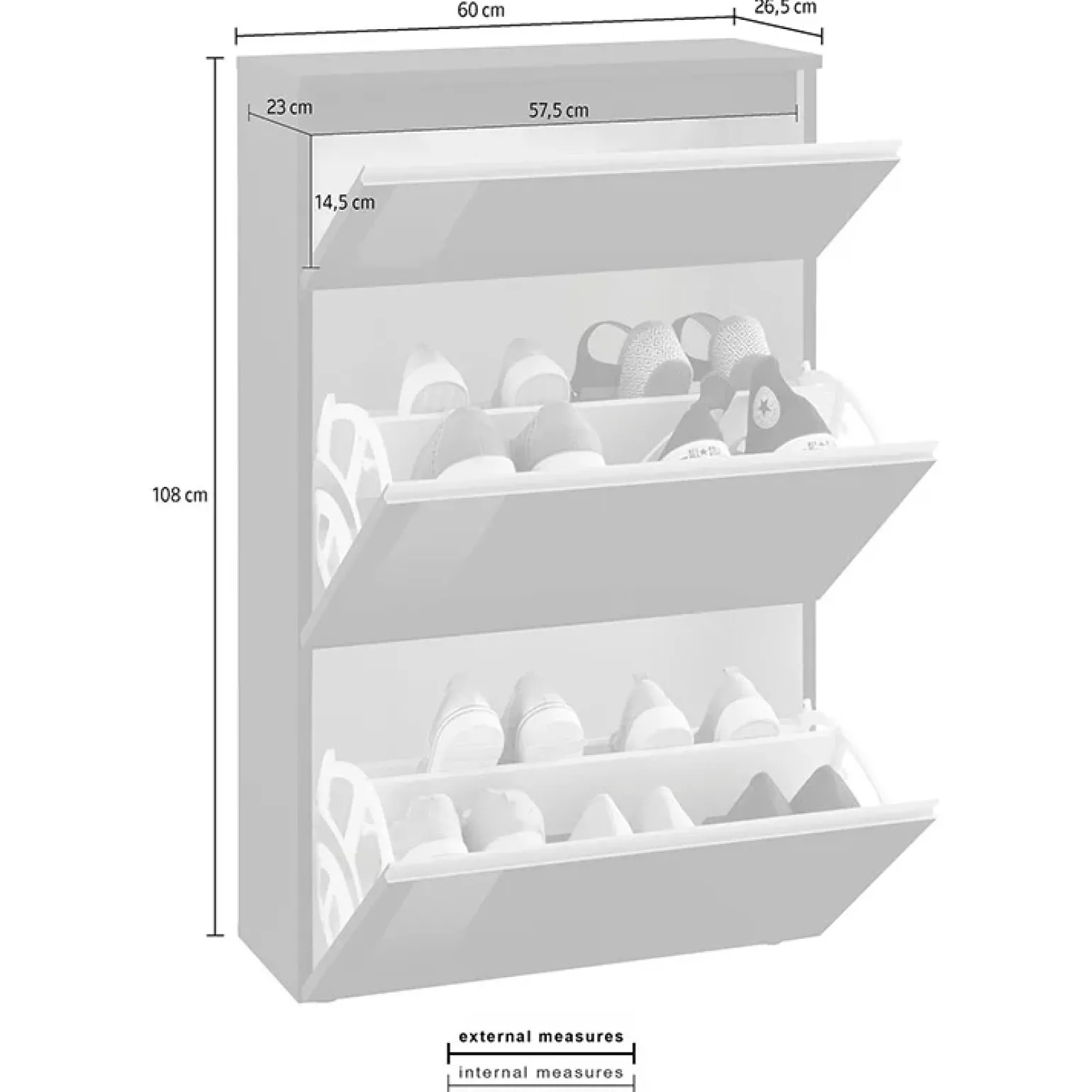 Scarpiera ingresso 60x108h cm 2 ante antracite lucido Eclisse