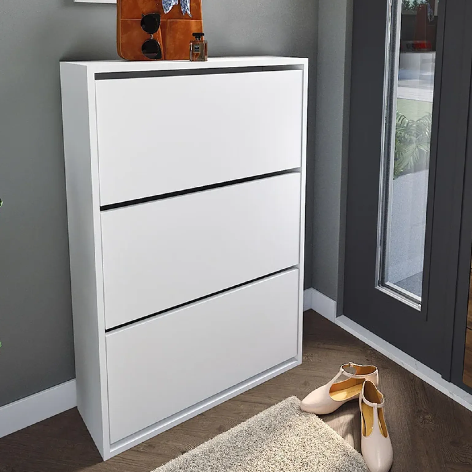 Scarpiera ingresso 74x110h cm moderna bianco Palmaria