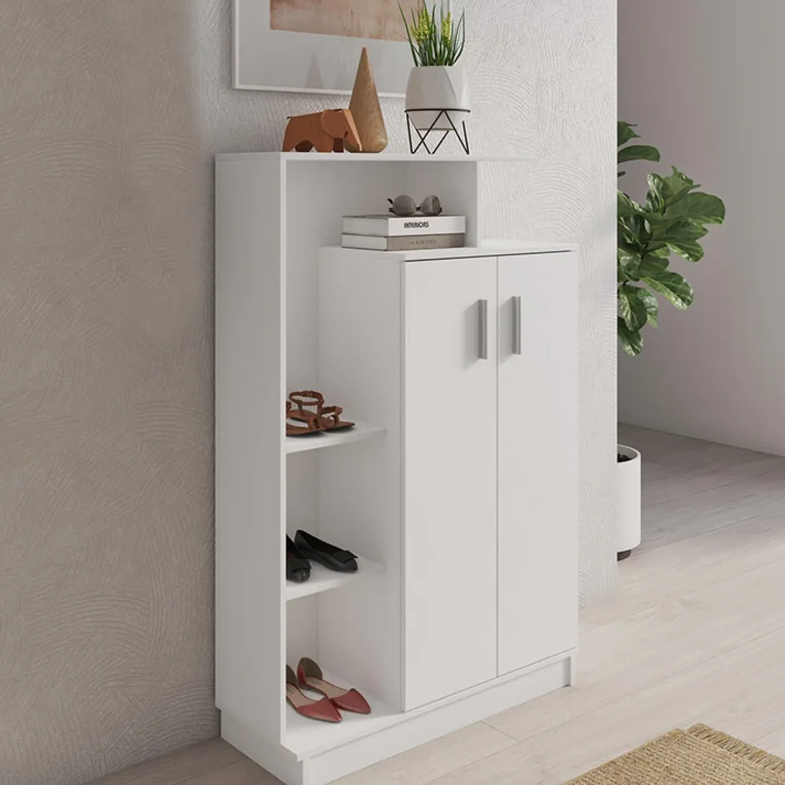 Scarpiera ingresso 90x140h cm design bianco frassinato Jerome