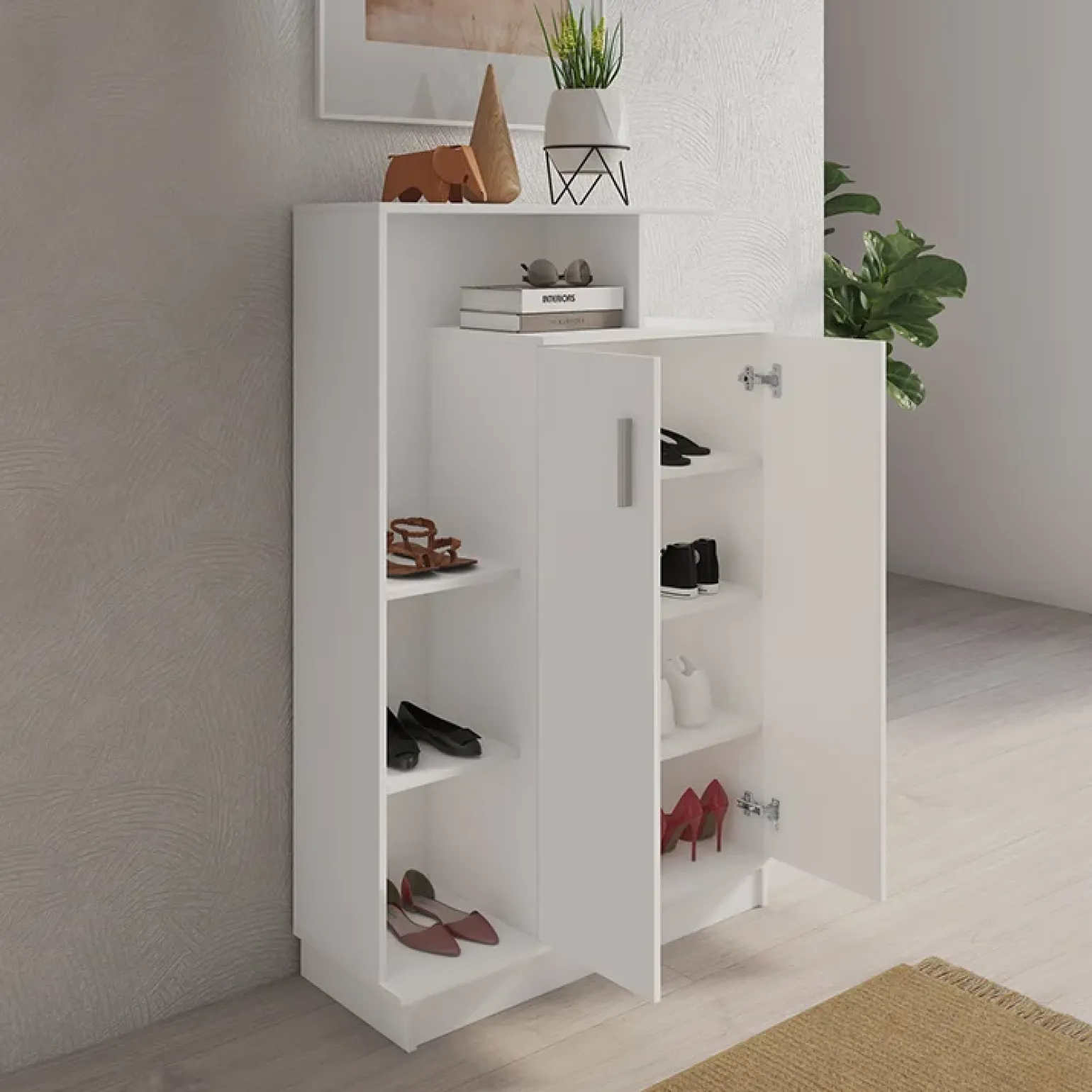 Scarpiera ingresso 90x140h cm design bianco frassinato Jerome