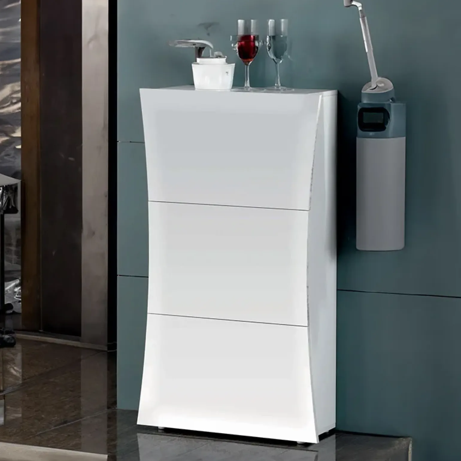 Scarpiera ingresso 70x121h cm 3 ante moderna bianco lucido Neve
