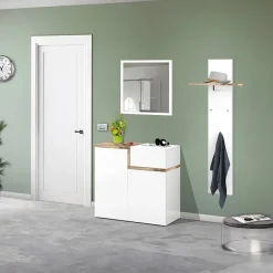 Scarpiera ingresso 80x80h cm 2 ante bianco lucido acero Lucidardo