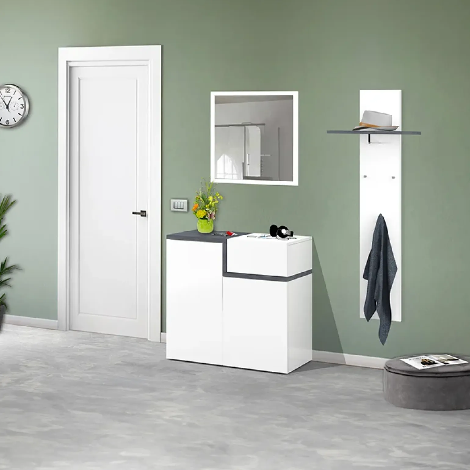 Scarpiera ingresso 80x80h cm 2 ante bianco lucido ossido Lucidardo