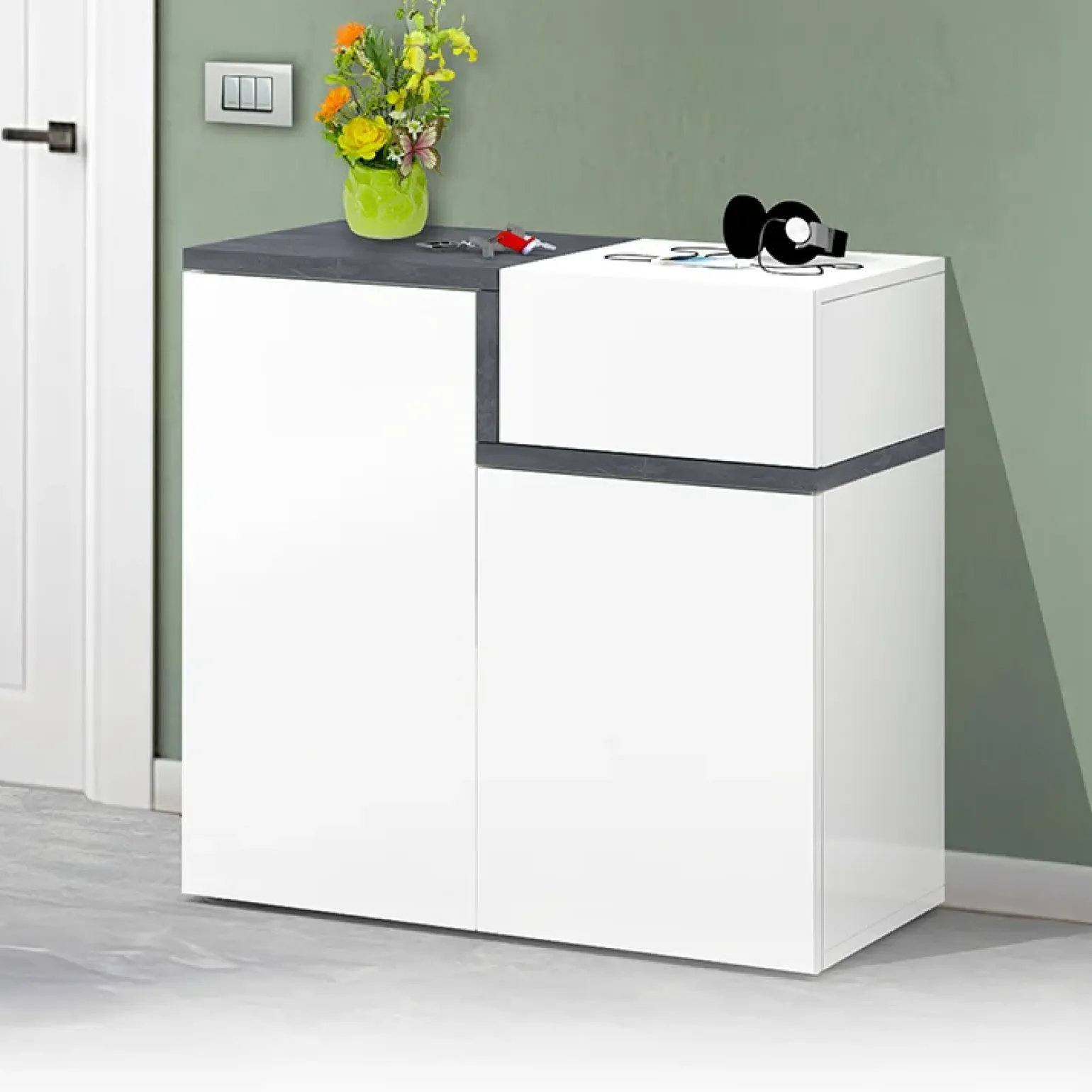 Scarpiera ingresso 80x80h cm 2 ante bianco lucido ossido Lucidardo