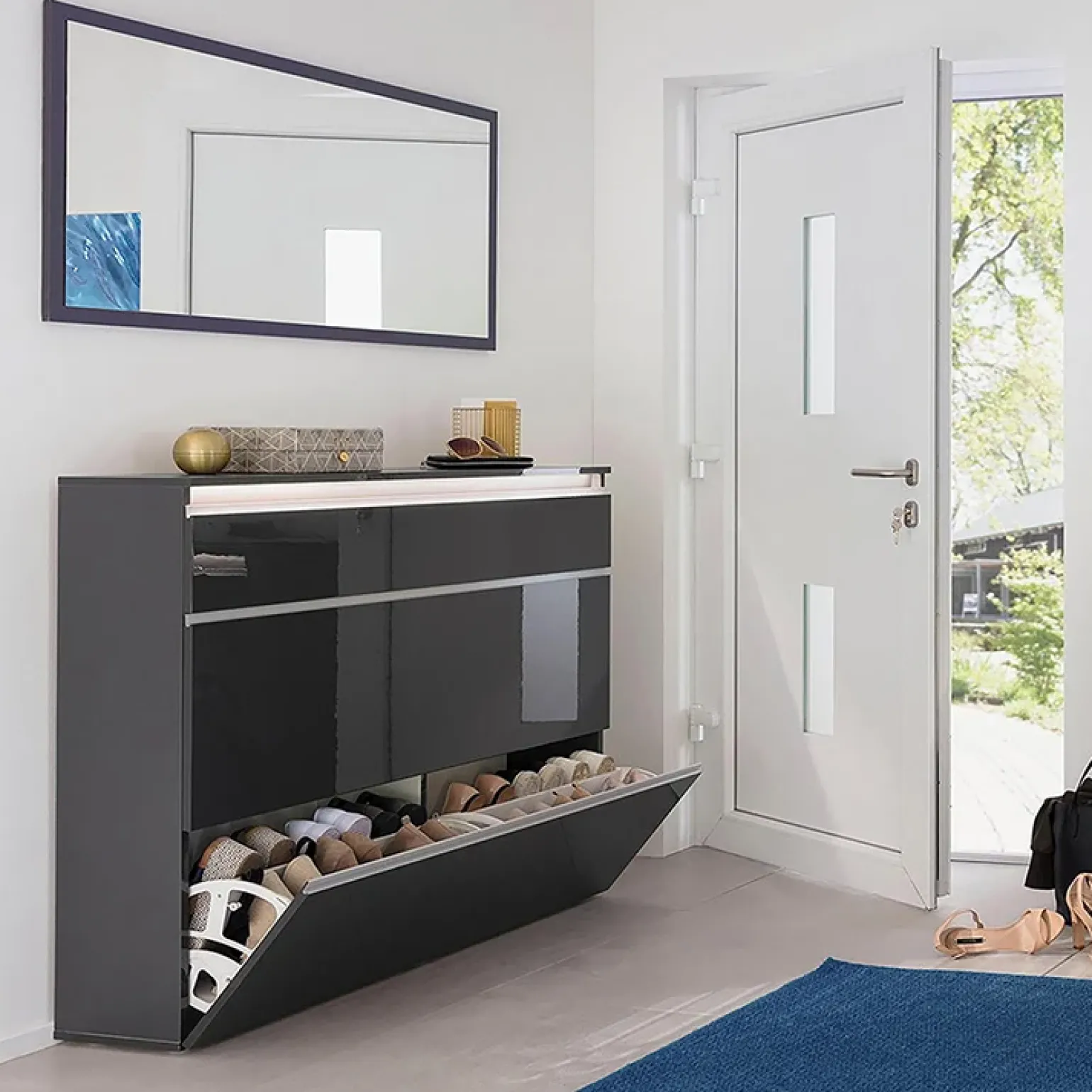 Scarpiera ingresso 120x108h cm 2 ante antracite lucido Eclisse