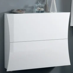 Scarpiera sospesa 100x82h cm 2 ante moderna bianco lucido Neve