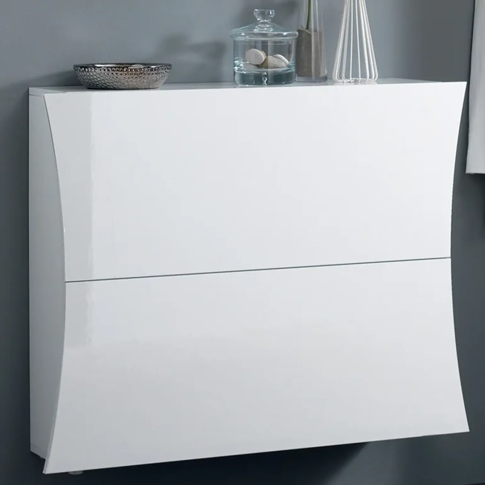 Scarpiera sospesa 100x82h cm 2 ante moderna bianco lucido Neve