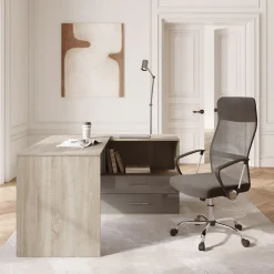 Scrivania angolare 144x127cm ufficio con cassettiera rovere antracite lucido Time Z