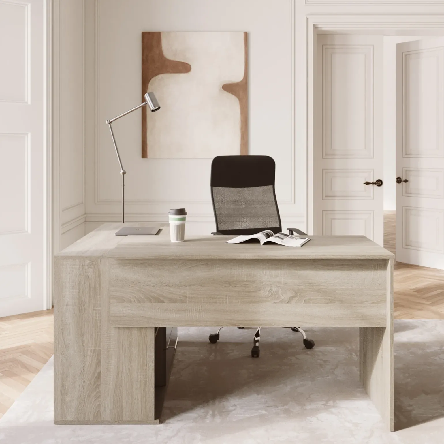 Scrivania angolare 144x127cm ufficio con cassettiera rovere antracite lucido Time Z