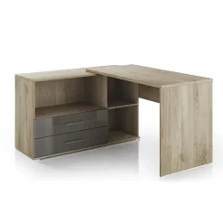 Scrivania angolare 144x127cm ufficio con cassettiera rovere antracite lucido Time Z