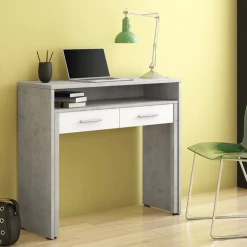 Scrivania 37/71cm ufficio bianco frassino cemento Maybelle