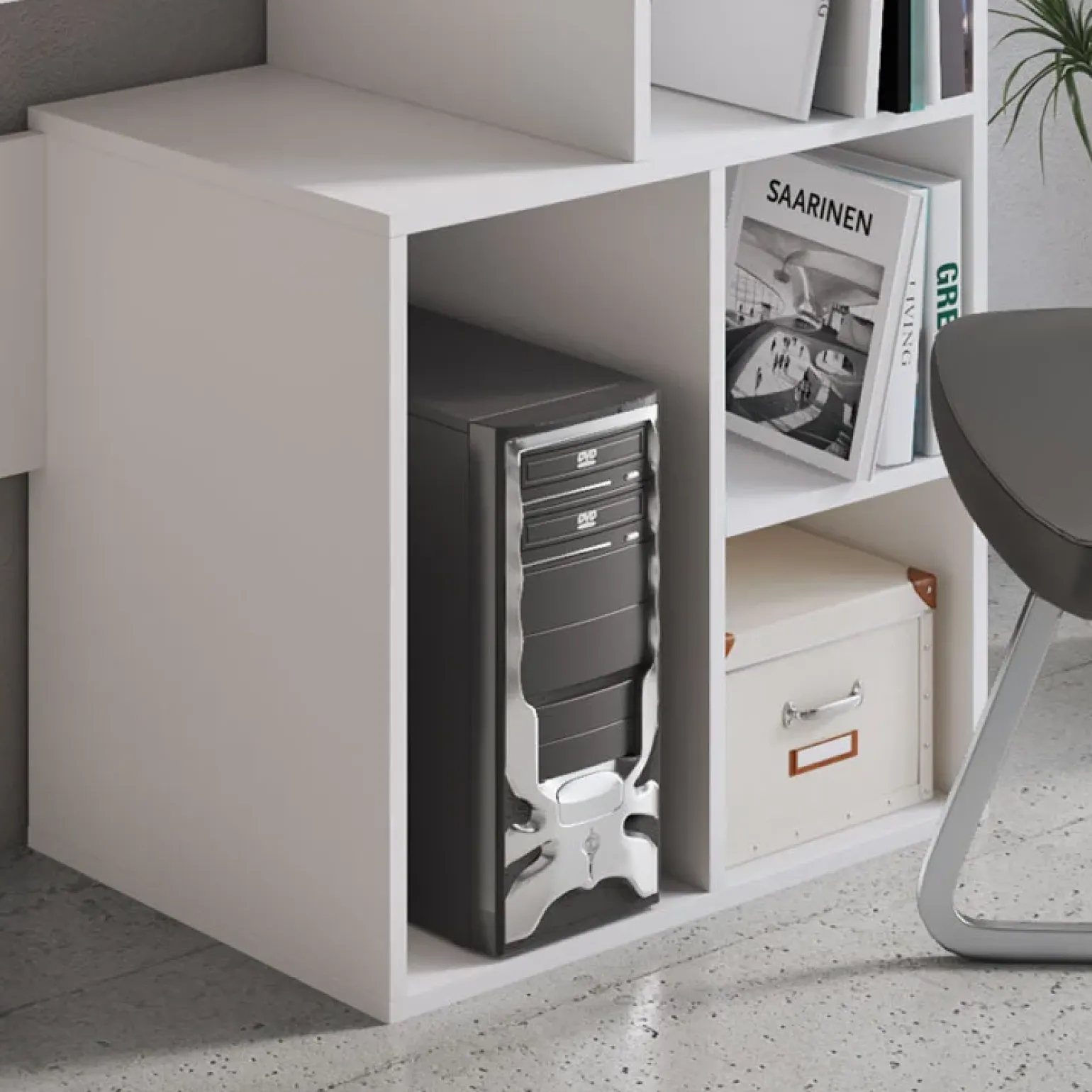 Scrivania 158/40cm ufficio con libreria bianco frassino Claire