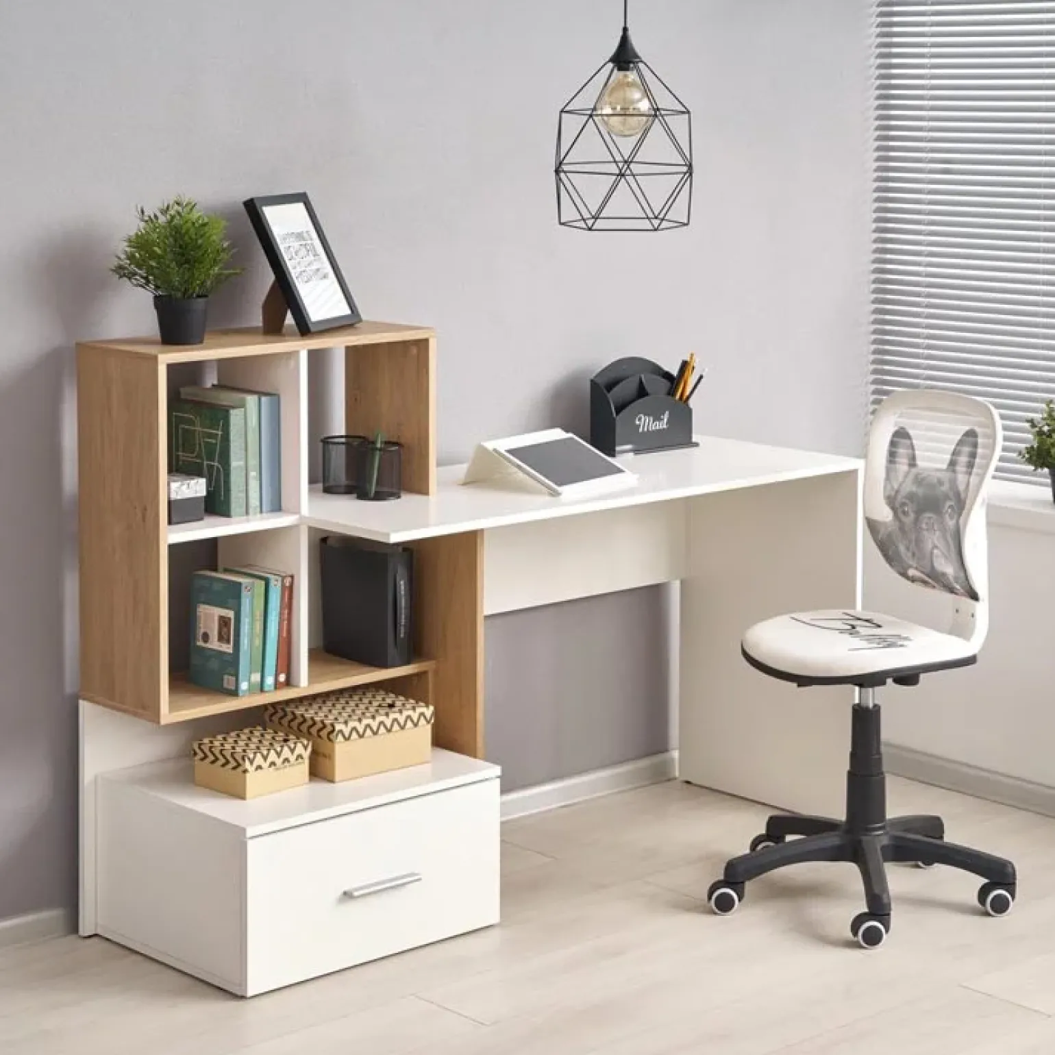 Scrivania 149/50cm ufficio moderna bianco rovere Jade Gihome®