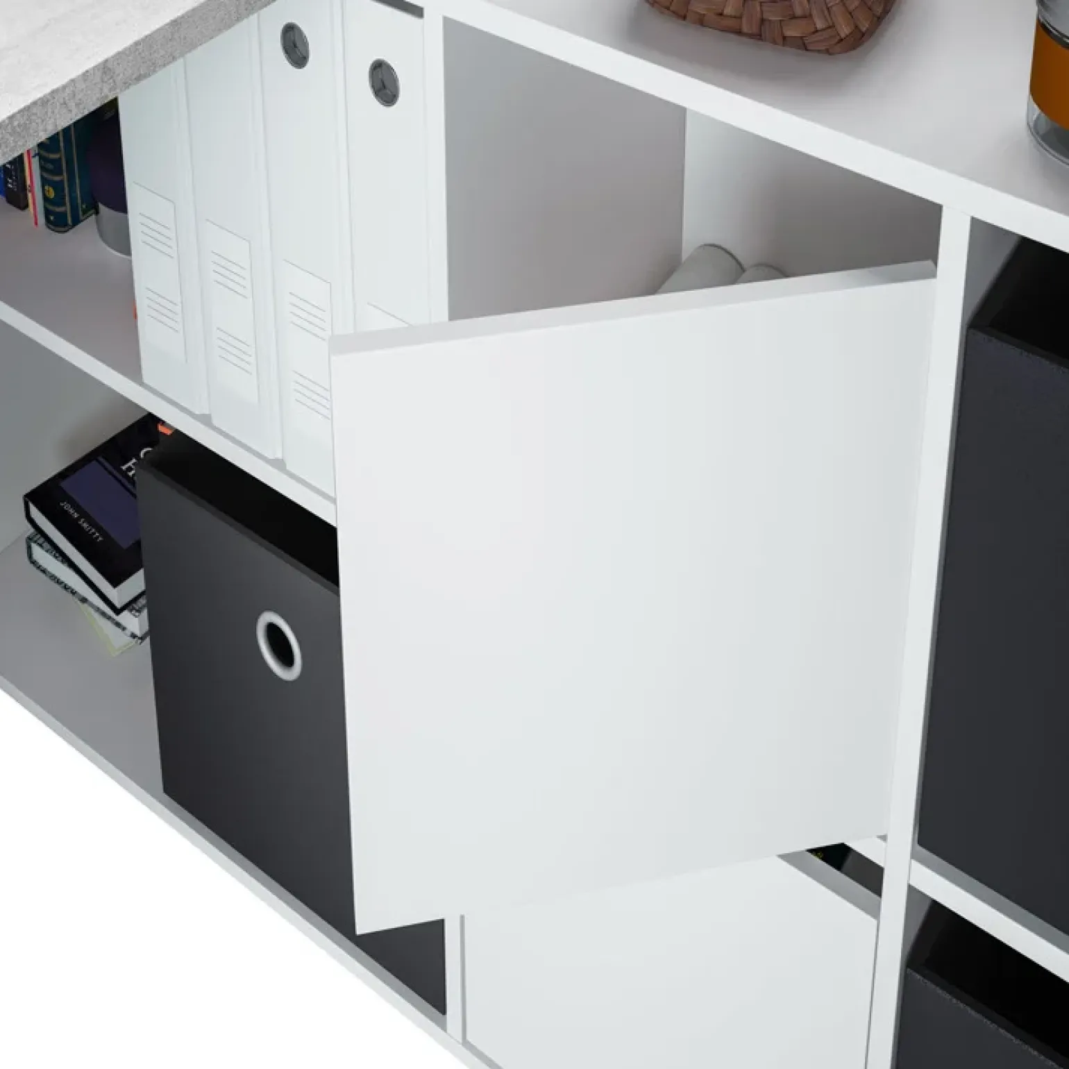 Scrivania 136/203cm ufficio multiposizione bianco opaco cemento Corner