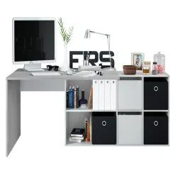 Scrivania 136/203cm ufficio multiposizione bianco opaco cemento Corner