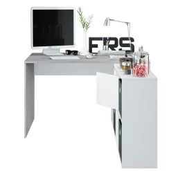 Scrivania 136/203cm ufficio multiposizione bianco opaco cemento Corner