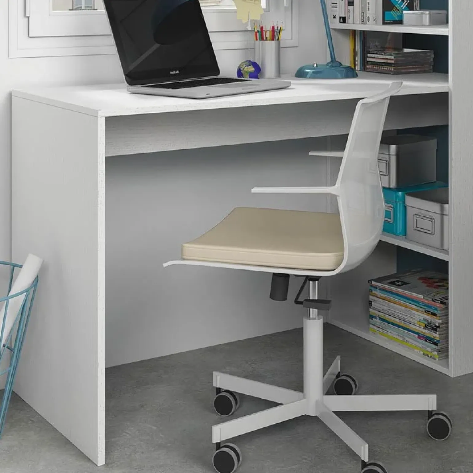 Scrivania 120/53cm ufficio salvaspazio moderna bianco opaco Jolie
