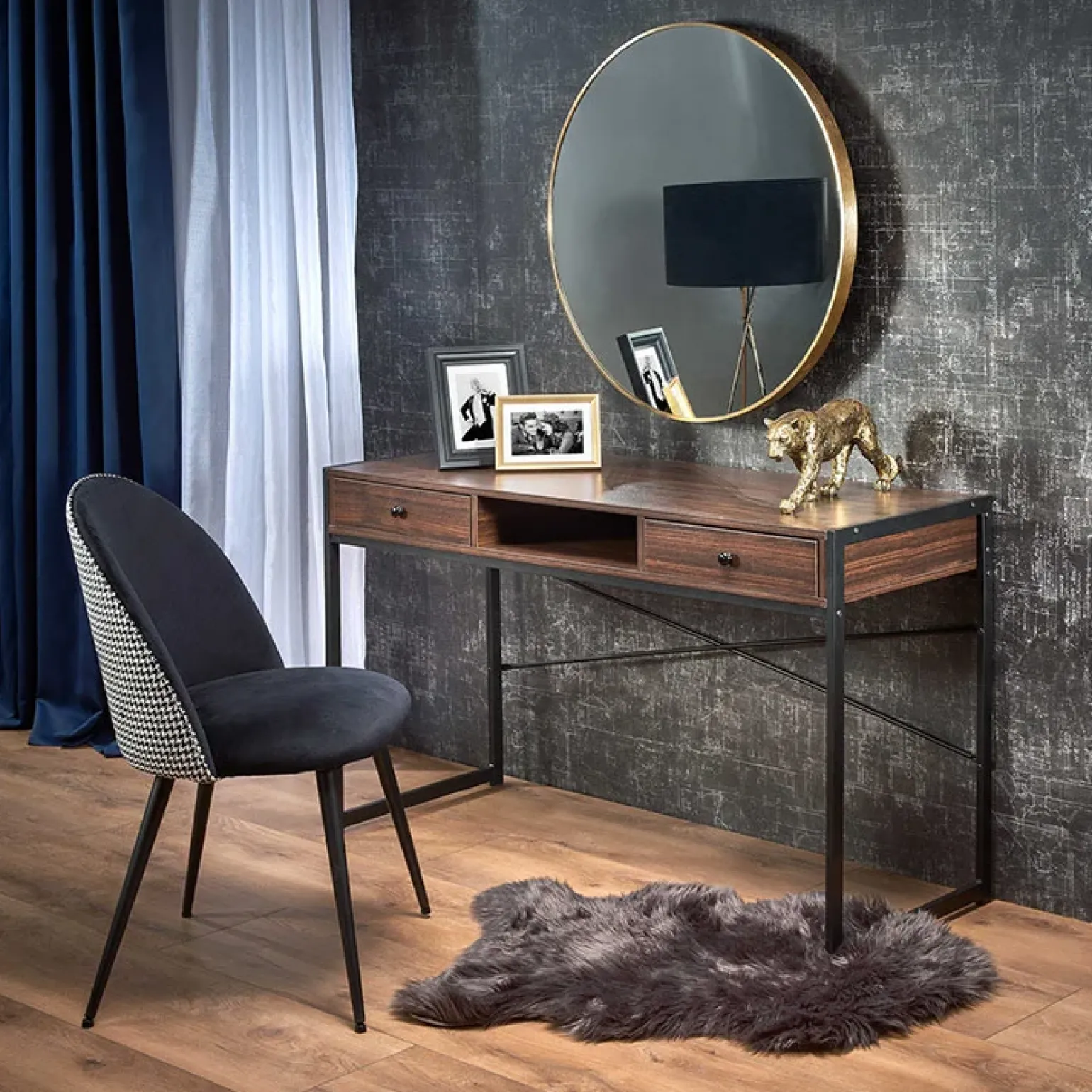 Scrivania consolle design industrial 123x75cm noce nero Lupino