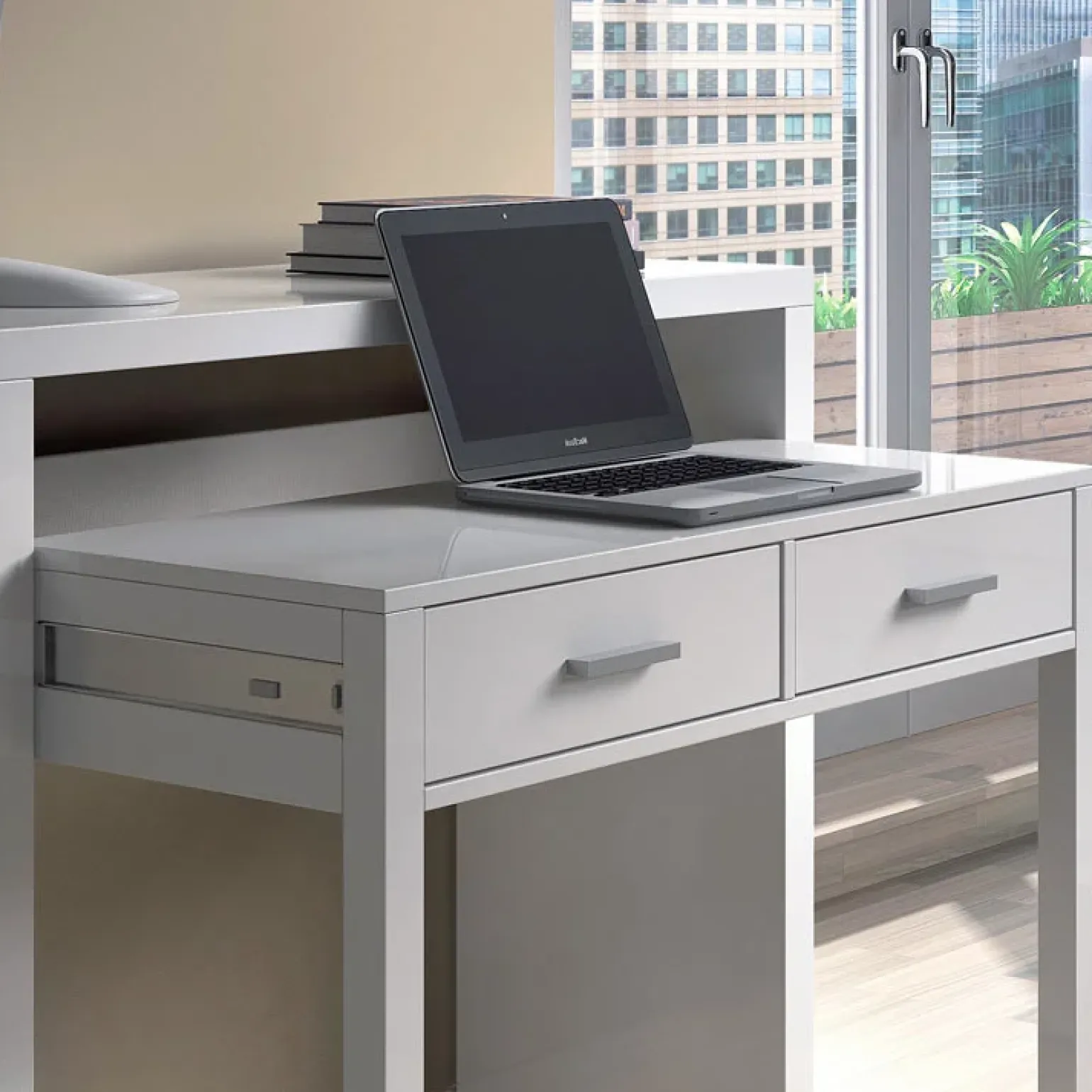 Scrivania consolle ingresso moderna 99x87cm bianco opaco Anastasia