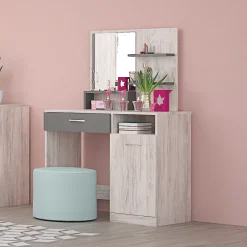 Scrivania moderna con specchio 90x38cm bianco frassinato grigio Cesare
