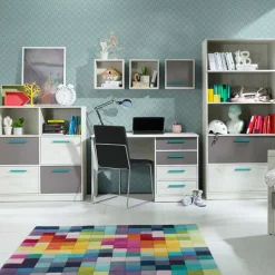 Scrivania moderna 120x60cm bianco pino grigio blu Maya Gihome®