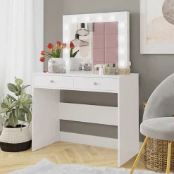 Scrivania postazione trucco 100x145cm con specchio bianco Dijon