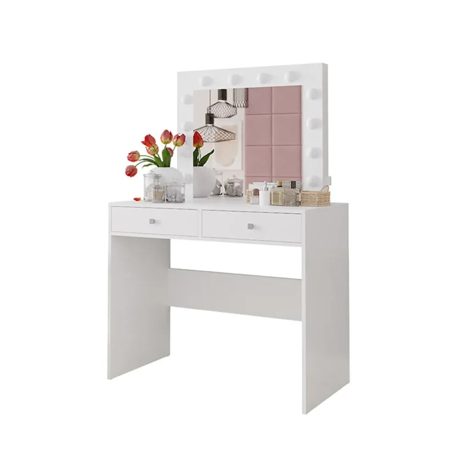Scrivania postazione trucco 100x145cm con specchio bianco Dijon