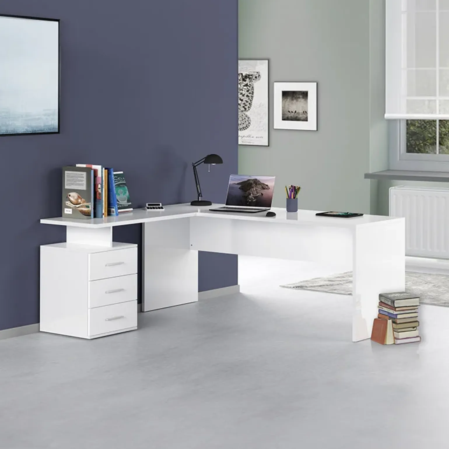 Scrivania ufficio angolare 180x160cm bianco lucido OfficeScape
