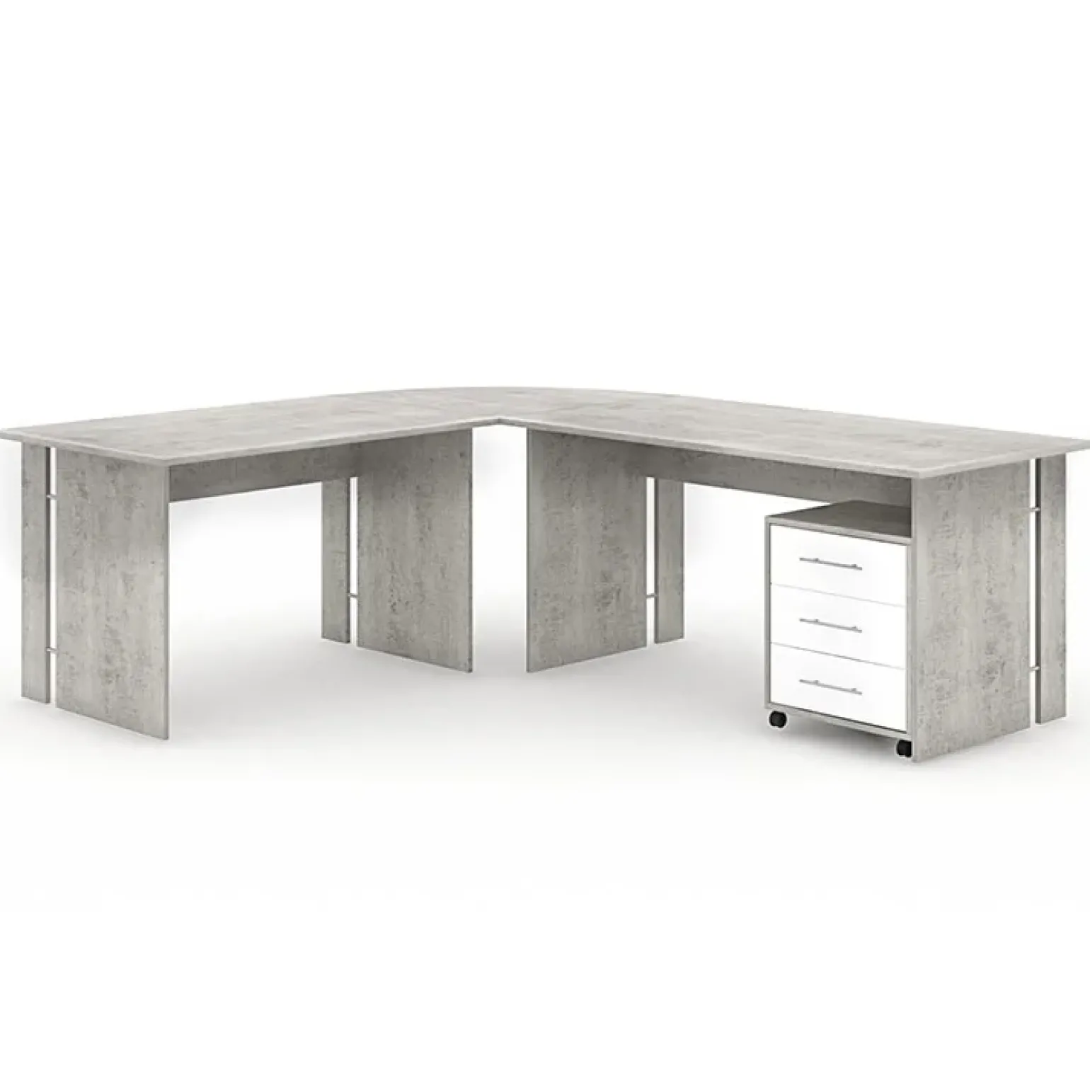 Scrivania ufficio angolare 228x198cm con cassettiera bianco cemento Woody