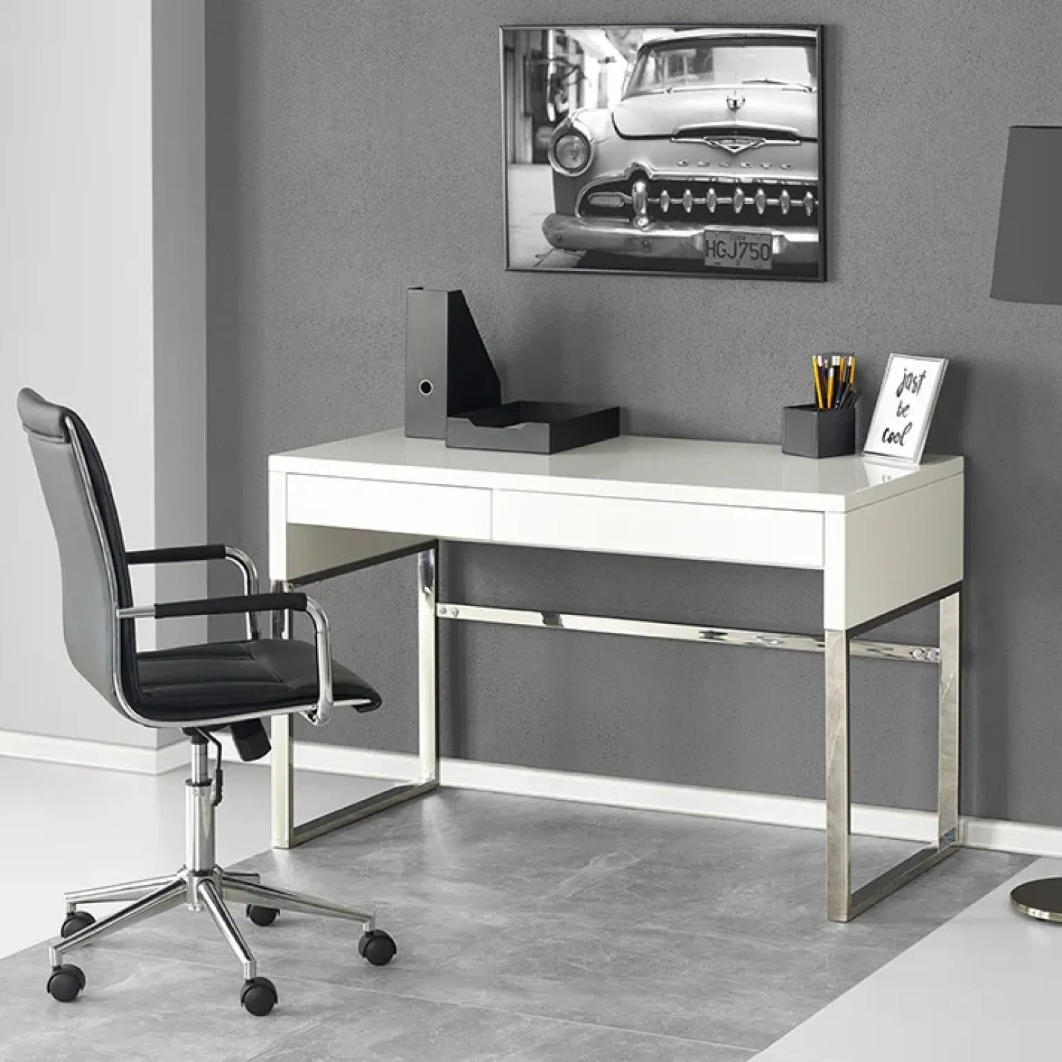 Scrivania ufficio con cassetti 120x76cm bianco laccato lucido Borbone