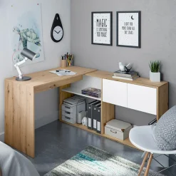 Scrivania ufficio moderna reversibile rovere bianco artico Grom