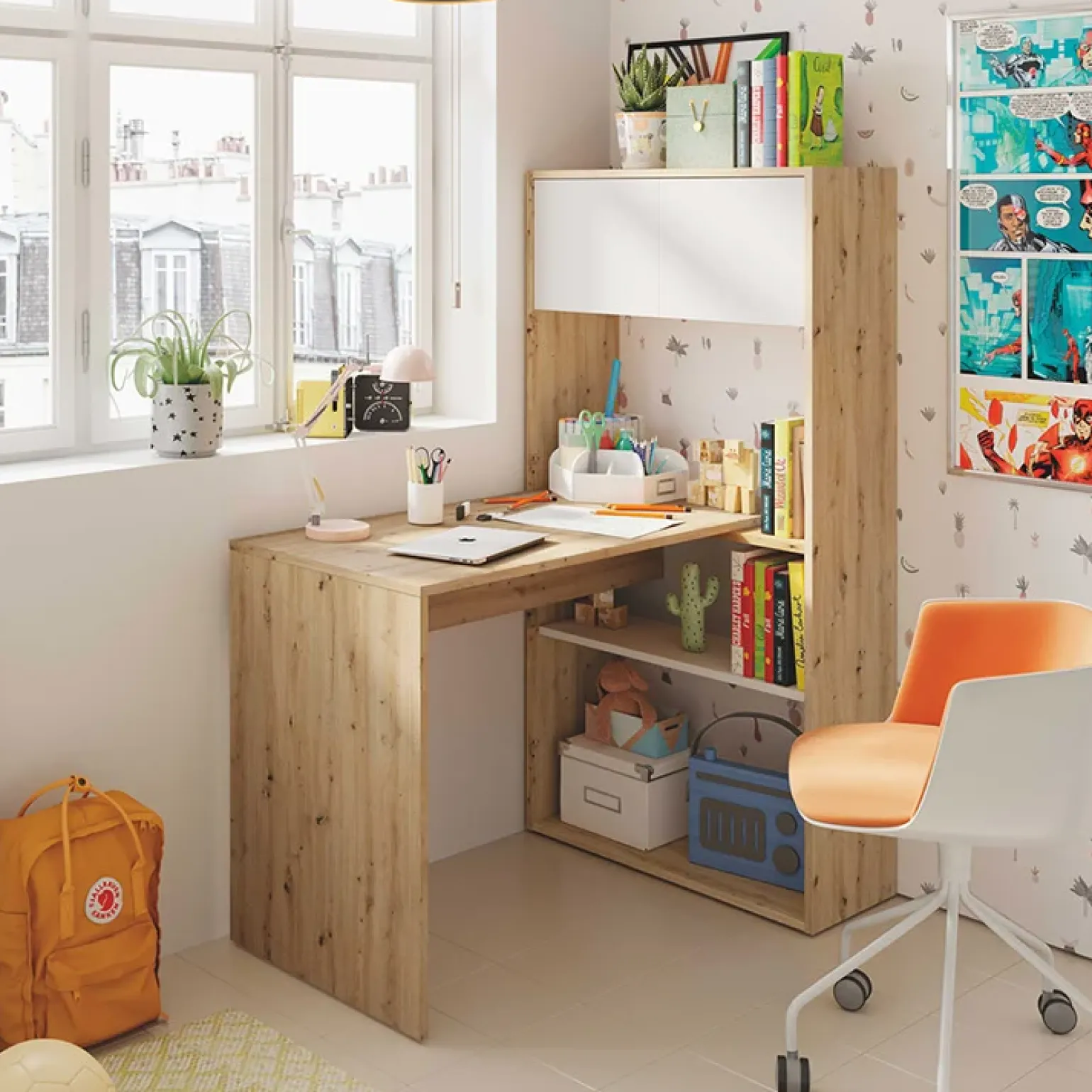 Scrivania ufficio moderna reversibile rovere bianco artico Grom