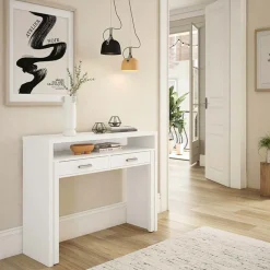 Scrivania ufficio salvaspazio moderna 37/71cm bianco opaco Eva